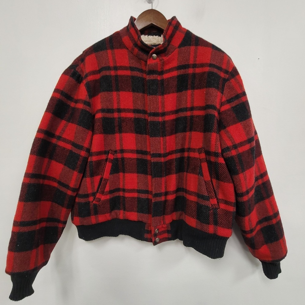 Vintage Woolrich Mens Full Zip Buffalo Plaid Sherpa Lined Jacket Size L‎ Wool